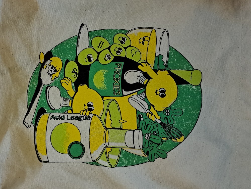 BAGGU Acid League lemon 100% Cotton Tote with Green and Yellow Cartoon Graphic - Picture 2 of 7